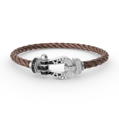 [AuraEcho Jewelry]FORCE LARGE HORSESHOE BLACK WHITE DIAMOND BRACELET SILVER