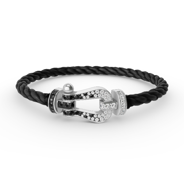[AuraEcho Jewelry]FORCE LARGE HORSESHOE BLACK WHITE DIAMOND BRACELET SILVER
