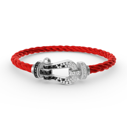 [AuraEcho Jewelry]FORCE LARGE HORSESHOE BLACK WHITE DIAMOND BRACELET SILVER