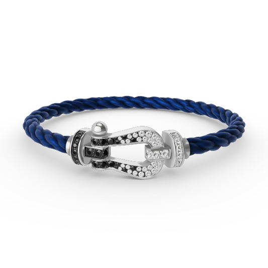 [AuraEcho Jewelry]FORCE LARGE HORSESHOE BLACK WHITE DIAMOND BRACELET SILVER