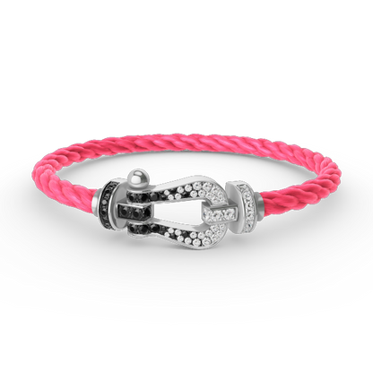[AuraEcho Jewelry]FORCE LARGE HORSESHOE BLACK WHITE DIAMOND BRACELET SILVER