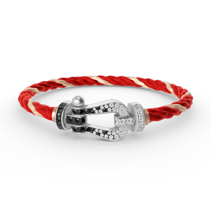 [AuraEcho Jewelry]FORCE LARGE HORSESHOE BLACK WHITE DIAMOND BRACELET SILVER