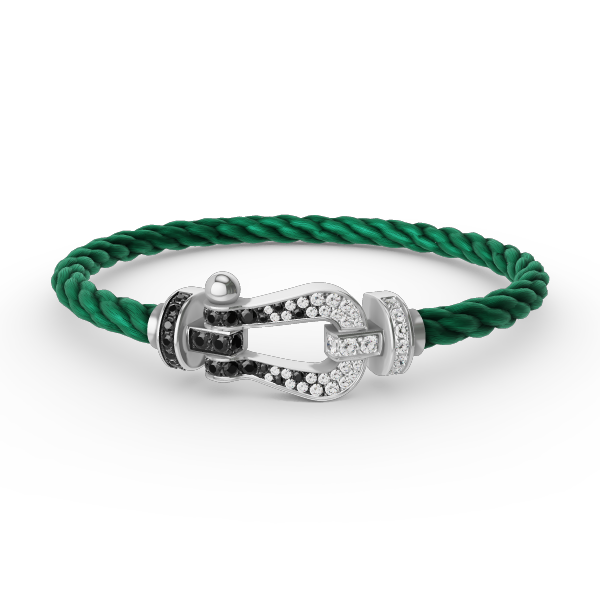 [AuraEcho Jewelry]FORCE LARGE HORSESHOE BLACK WHITE DIAMOND BRACELET SILVER