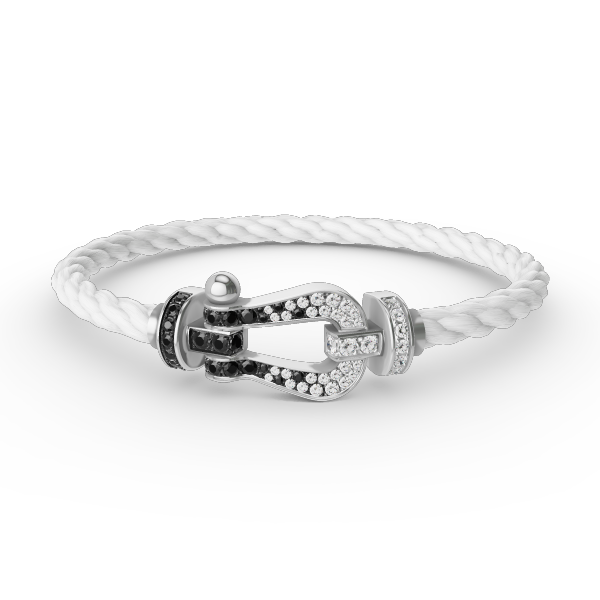 [AuraEcho Jewelry]FORCE LARGE HORSESHOE BLACK WHITE DIAMOND BRACELET SILVER