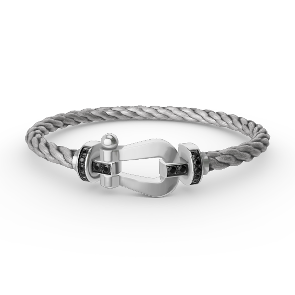 [AuraEcho Jewelry]FORCE LARGE HORSESHOE BLACK DIAMOND BRACELET SILVER