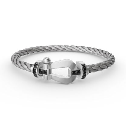[AuraEcho Jewelry]FORCE LARGE HORSESHOE BLACK DIAMOND BRACELET SILVER