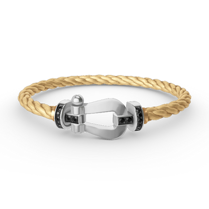 [AuraEcho Jewelry]FORCE LARGE HORSESHOE BLACK DIAMOND BRACELET SILVER