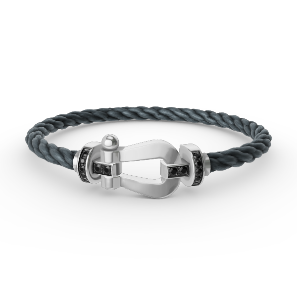 [AuraEcho Jewelry]FORCE LARGE HORSESHOE BLACK DIAMOND BRACELET SILVER