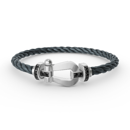 [AuraEcho Jewelry]FORCE LARGE HORSESHOE BLACK DIAMOND BRACELET SILVER
