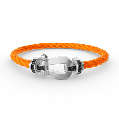 [AuraEcho Jewelry]FORCE LARGE HORSESHOE BLACK DIAMOND BRACELET SILVER