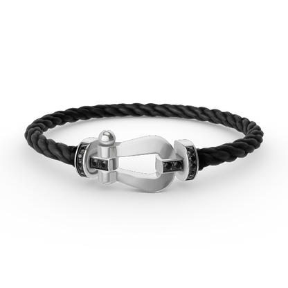 [AuraEcho Jewelry]FORCE LARGE HORSESHOE BLACK DIAMOND BRACELET SILVER