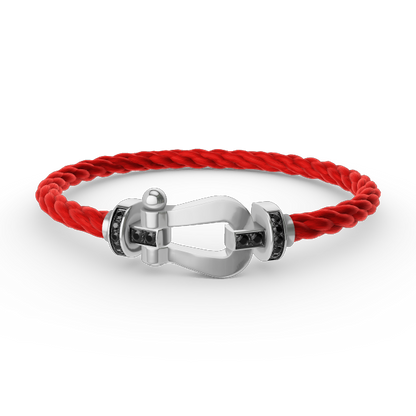 [AuraEcho Jewelry]FORCE LARGE HORSESHOE BLACK DIAMOND BRACELET SILVER