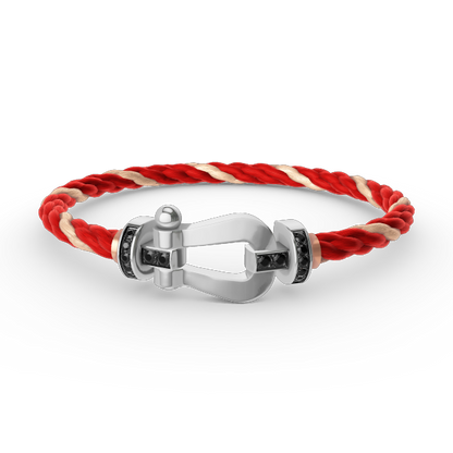 [AuraEcho Jewelry]FORCE LARGE HORSESHOE BLACK DIAMOND BRACELET SILVER