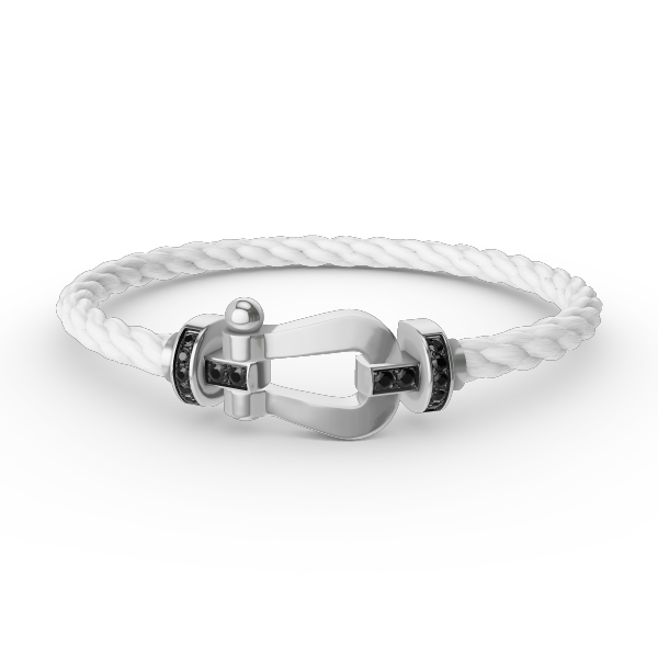 [AuraEcho Jewelry]FORCE LARGE HORSESHOE BLACK DIAMOND BRACELET SILVER