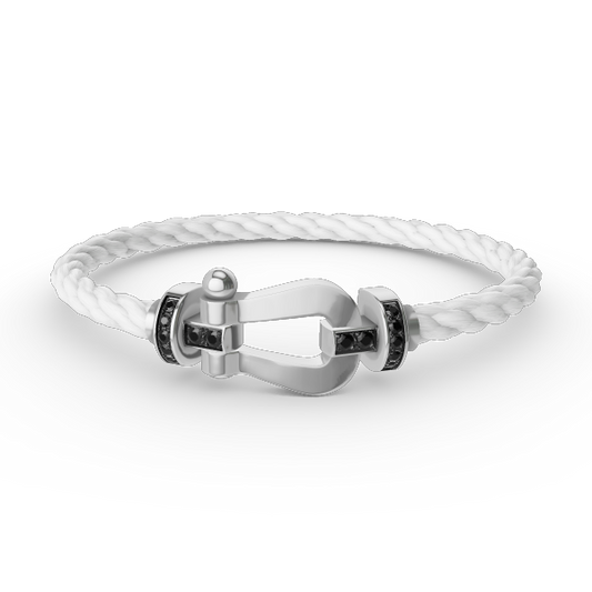 [AuraEcho Jewelry]FORCE LARGE HORSESHOE BLACK DIAMOND BRACELET SILVER