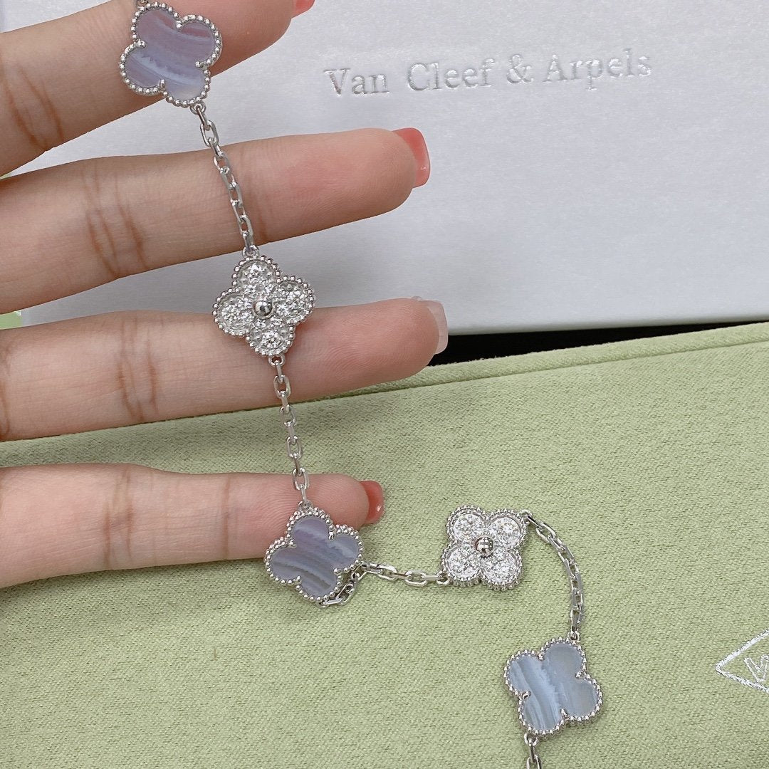 [AuraEcho Jewelry]CLOVER  5 MOTIF DIAMOND PURPLE CHALCEDONY BRACELET SILVER