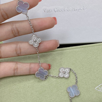[AuraEcho Jewelry]CLOVER  5 MOTIF DIAMOND PURPLE CHALCEDONY BRACELET SILVER