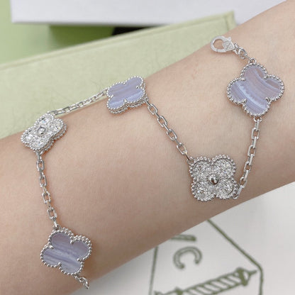 [AuraEcho Jewelry]CLOVER  5 MOTIF DIAMOND PURPLE CHALCEDONY BRACELET SILVER