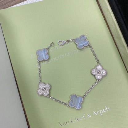 [AuraEcho Jewelry]CLOVER  5 MOTIF DIAMOND PURPLE CHALCEDONY BRACELET SILVER