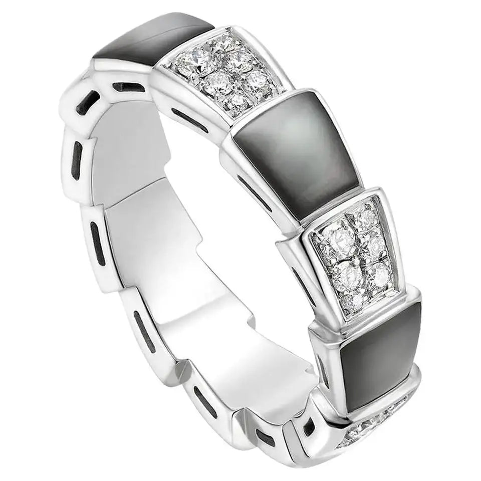 [AuraEcho Jewelry]SERPENTI RING SILVER DIAMOND BLACK MOP 4MM