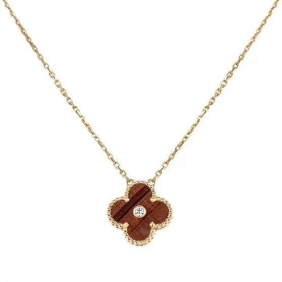 [AuraEcho Jewelry]CLOVER 15MM DIAMOND AND YELLOW TIGER'S EYE AGATE necklace