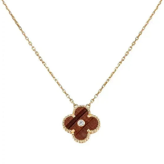 [AuraEcho Jewelry]CLOVER 15MM DIAMOND AND YELLOW TIGER'S EYE AGATE necklace