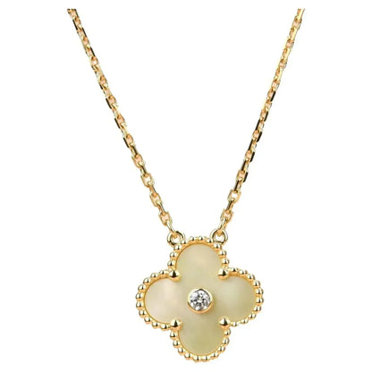 [AuraEcho Jewelry]CLOVER 15MM DIAMOND GOLD MOTHER OF PEARL NECKLACE