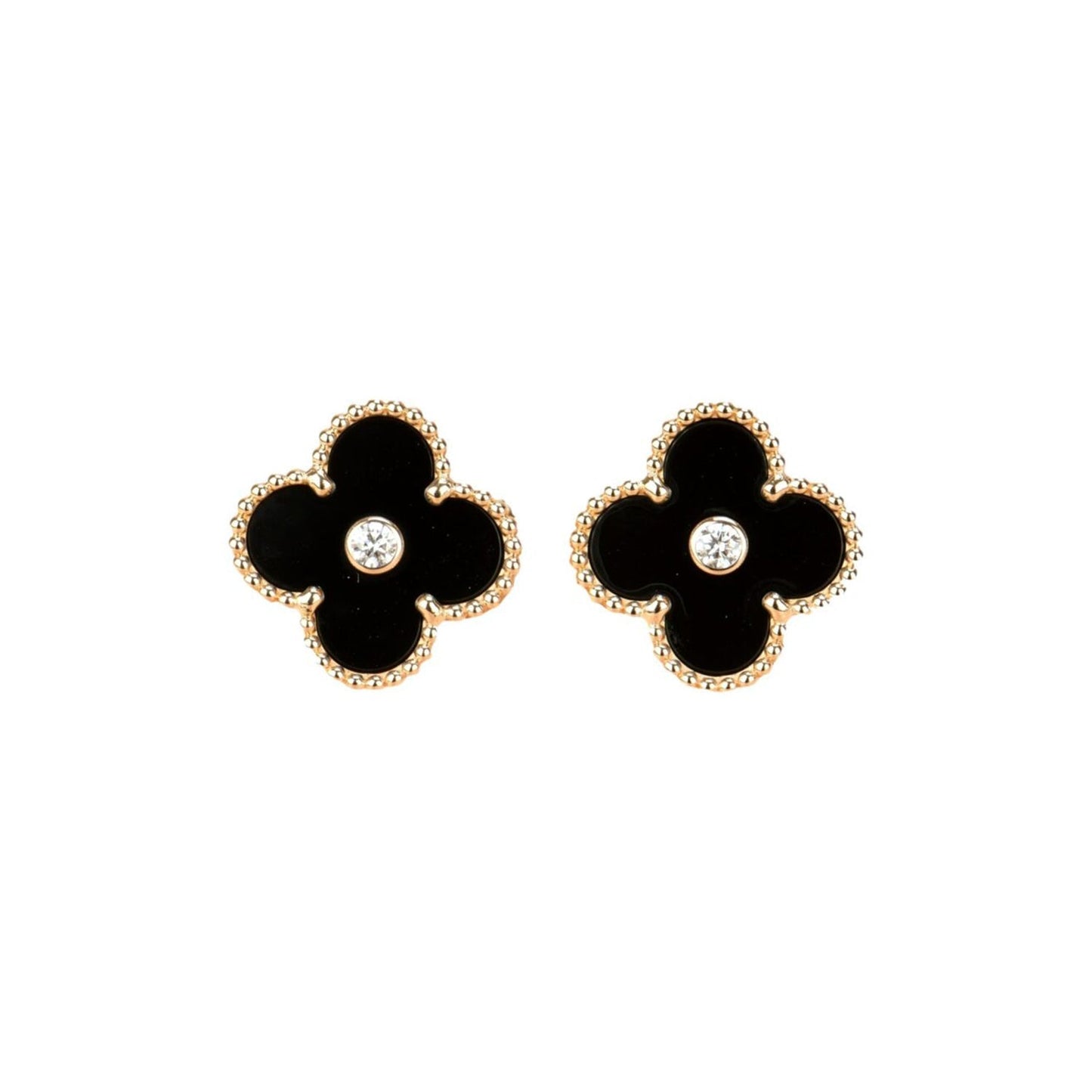 [AuraEcho Jewelry]CLOVER MEDIUM 1 MOTIFS ONYX DIAMOND EARRINGS