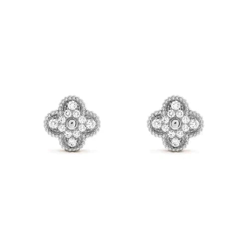 [AuraEcho Jewelry]CLOVER 1 MOTIFS DIAMOND STUD EARRINGS SILVER