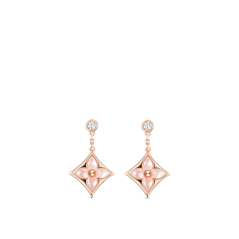 [AuraEcho Jewelry]DOUBLE STAR PINK GOLD MOP DROP EARRINGS