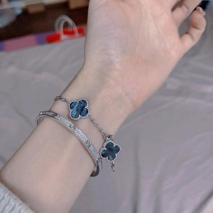 [AuraEcho Jewelry]CLOVER 5 MOTIF PIETERSITE SILVER BRACELET