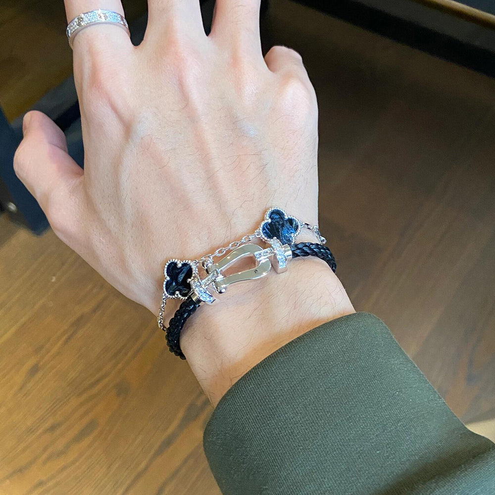 [AuraEcho Jewelry]CLOVER 5 MOTIF PIETERSITE SILVER BRACELET