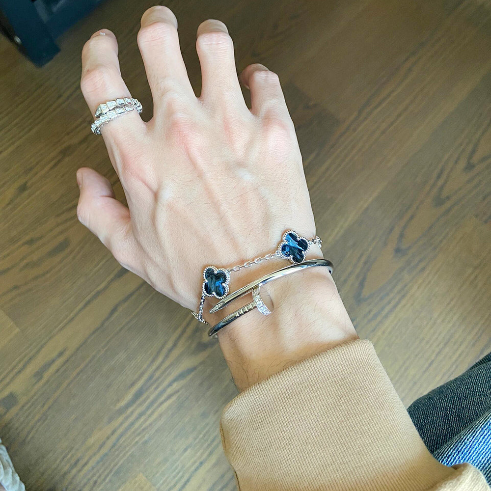 [AuraEcho Jewelry]CLOVER 5 MOTIF PIETERSITE SILVER BRACELET