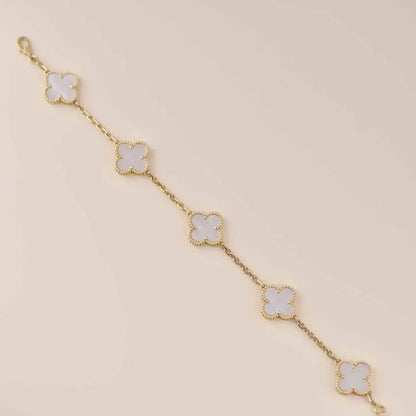 [AuraEcho Jewelry]CLOVER  5 MOTIF WHITE MOP BRACELET