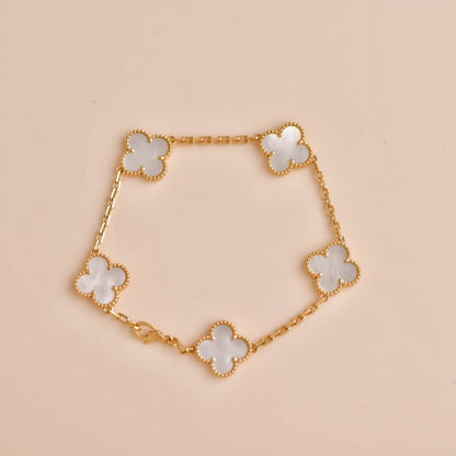 [AuraEcho Jewelry]CLOVER  5 MOTIF WHITE MOP BRACELET