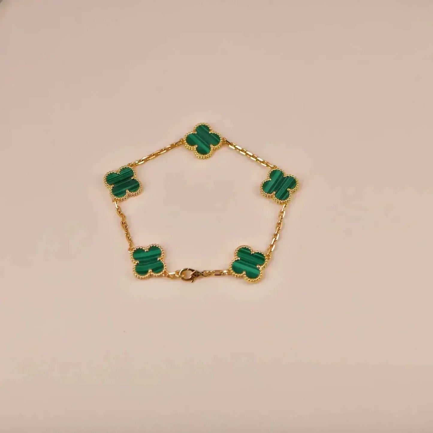 [AuraEcho Jewelry]CLOVER 5 MOTIFS MALACHITE BRACELET