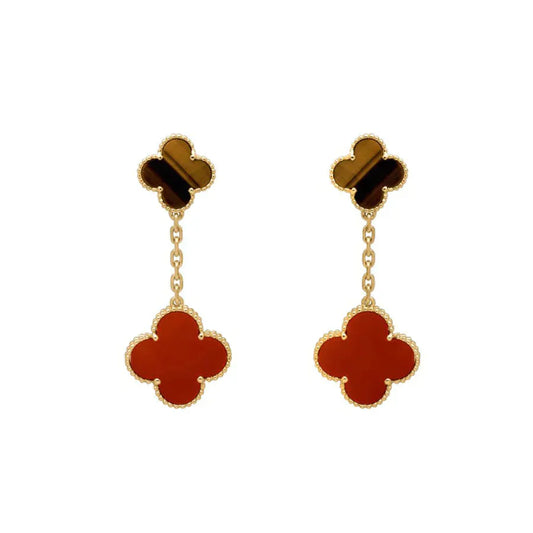 [AuraEcho Jewelry]CLOVER  2 MOTIF  TIGER EYE CARNELIAN EARRINGS