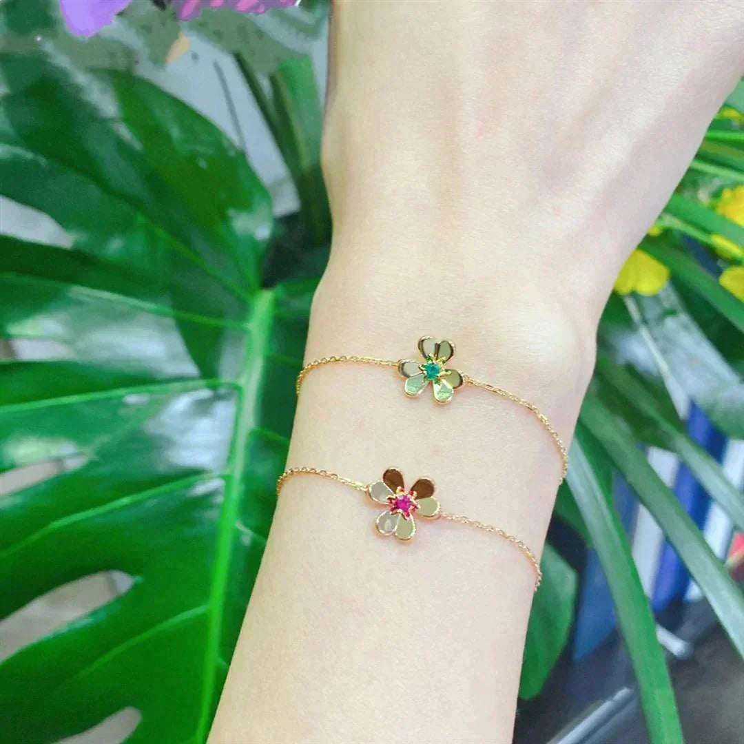 [AuraEcho Jewelry]FRIVOLE GOLD FLOWER PINK MALACHITE BRACELET