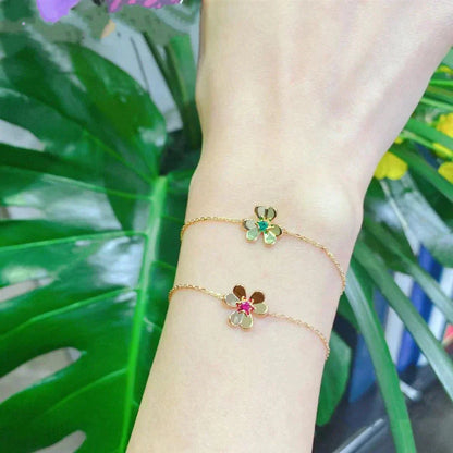 [AuraEcho Jewelry]FRIVOLE GOLD FLOWER PINK MALACHITE BRACELET