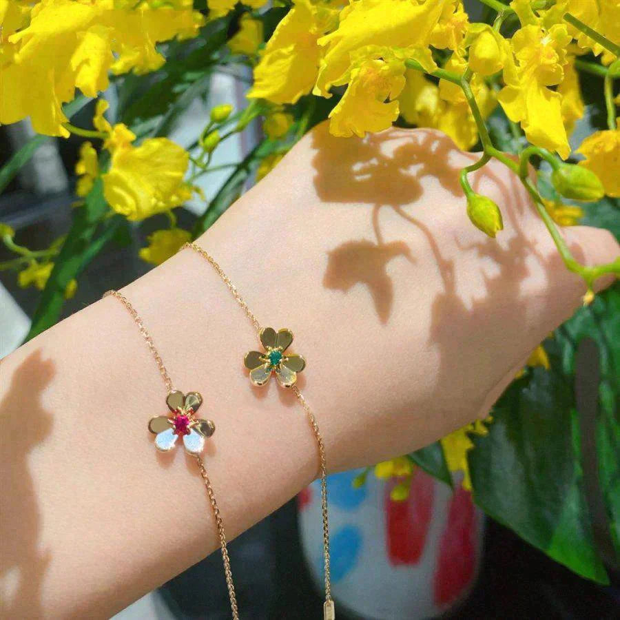 [AuraEcho Jewelry]FRIVOLE GOLD FLOWER PINK MALACHITE BRACELET