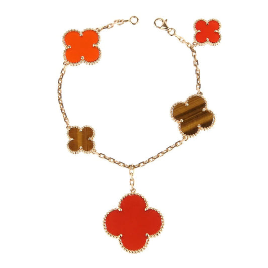 [AuraEcho Jewelry]CLOVER BRACELET 5 MOTIFS CARNELIAN TIGER EYE