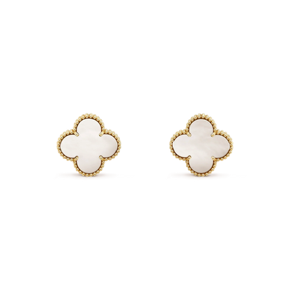 [AuraEcho Jewelry]CLOVER MEDIUM 1 MOTIFS  WHITE MOP STUD EARRINGS