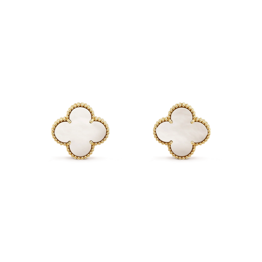 [AuraEcho Jewelry]CLOVER MEDIUM 1 MOTIFS  WHITE MOP STUD EARRINGS