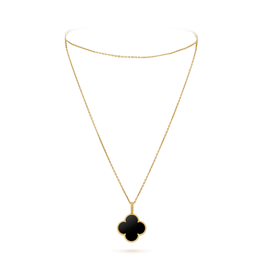 [AuraEcho Jewelry]CLOVER 25MM GOLD ONYX BIG CLOVER NECKLACE