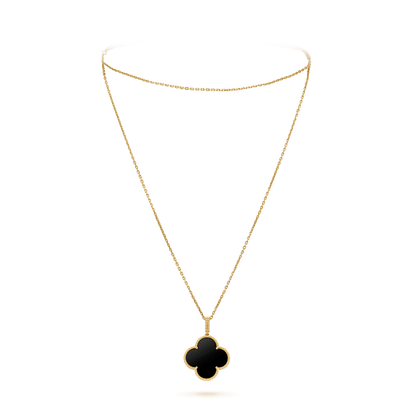 [AuraEcho Jewelry]CLOVER 25MM GOLD ONYX BIG CLOVER NECKLACE