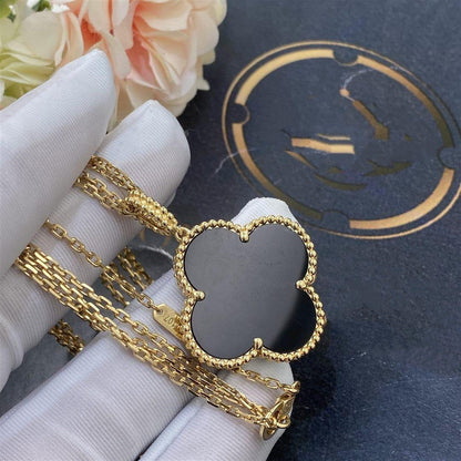 [AuraEcho Jewelry]CLOVER 25MM GOLD ONYX BIG CLOVER NECKLACE