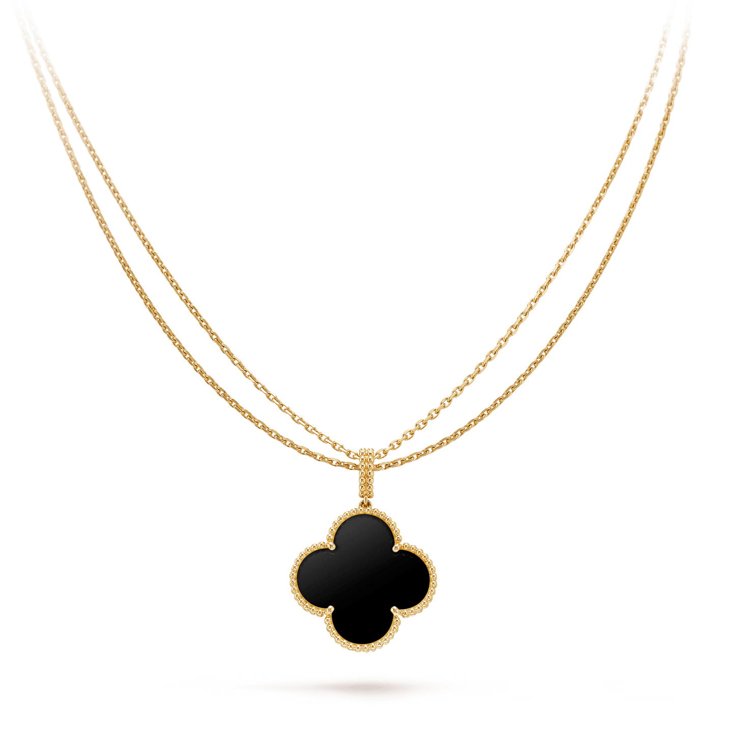 [AuraEcho Jewelry]CLOVER 25MM GOLD ONYX BIG CLOVER NECKLACE