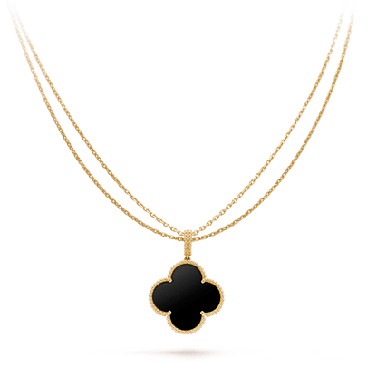 [AuraEcho Jewelry]CLOVER 25MM GOLD ONYX BIG CLOVER NECKLACE
