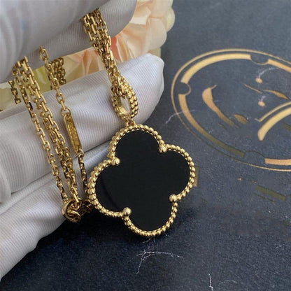 [AuraEcho Jewelry]CLOVER 25MM GOLD ONYX BIG CLOVER NECKLACE