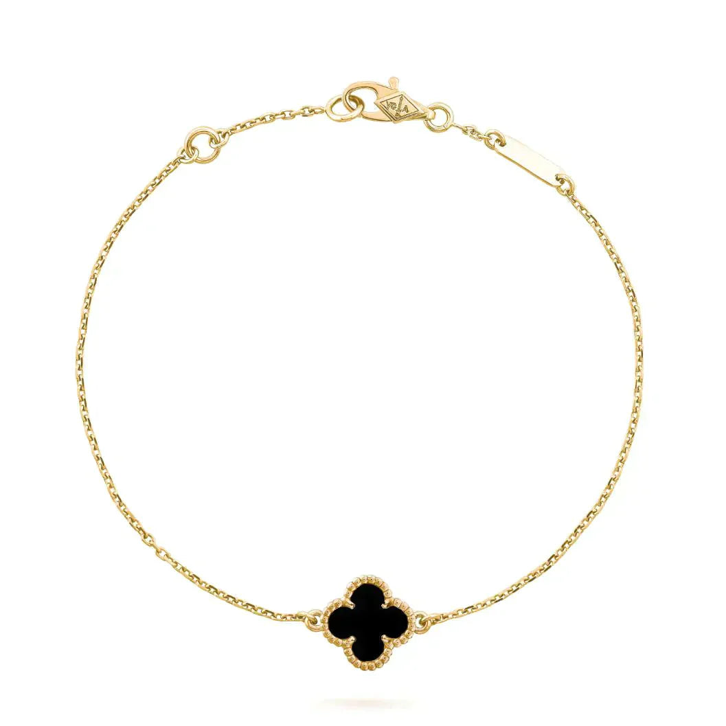 [AuraEcho Jewelry]CLOVER ONYX SINGLE FLOWER BRACELET